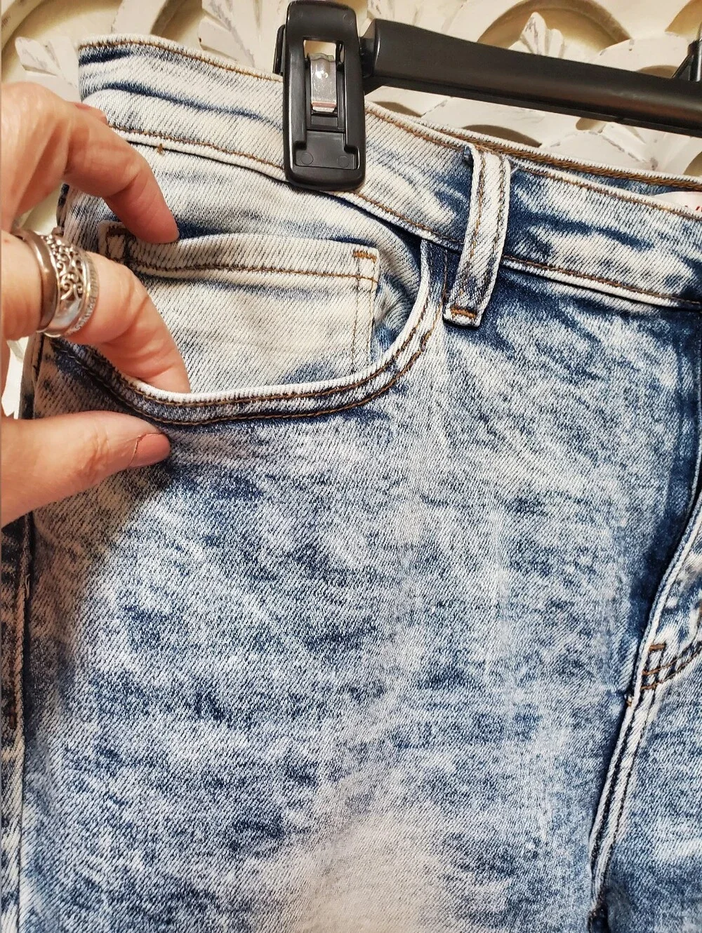 Vibrant Upcycled Kantha Hem Jean Shorts Size 15 Stretch Denim